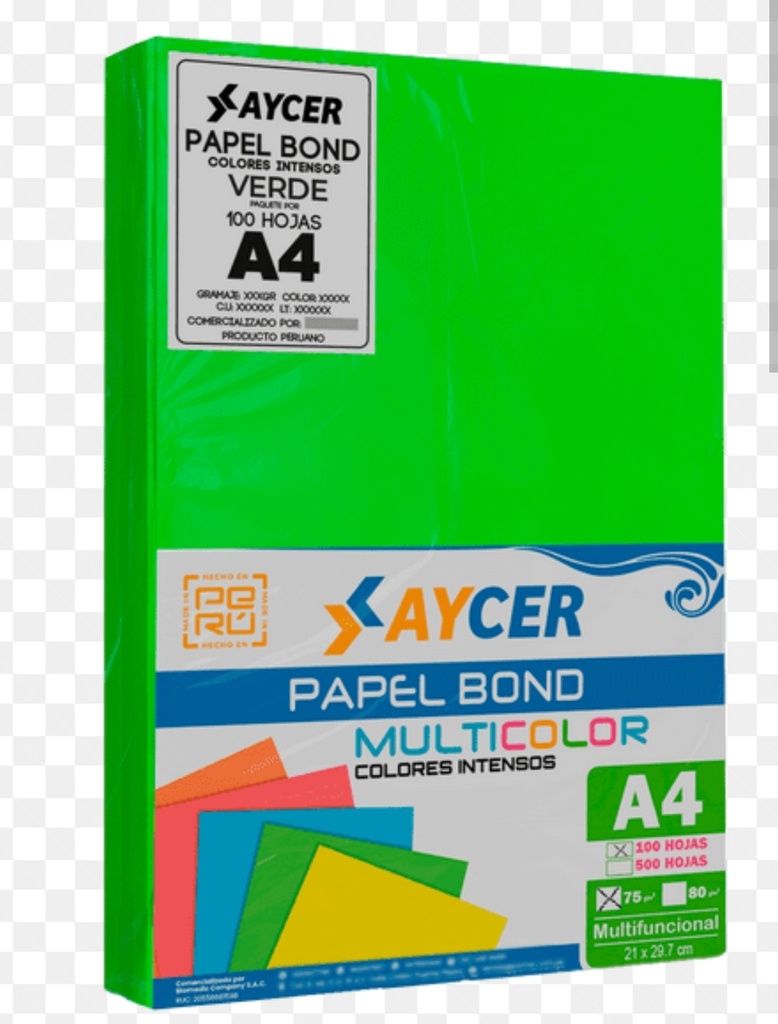 Papel bond colores tamaño carta 100 u 