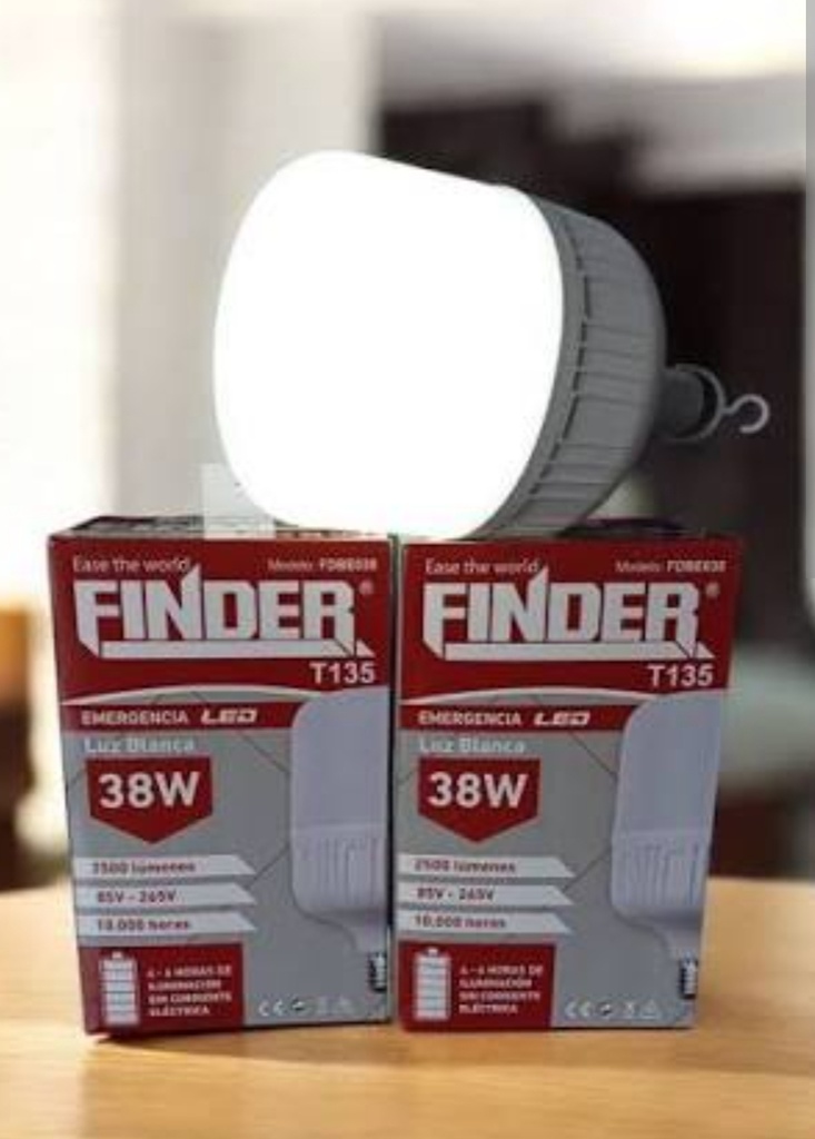 Foco finder tubular regargable 38w unidad 